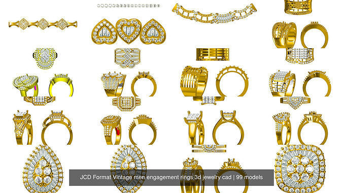 JCD Format Vintage men engagement rings 3d jewelry cad 3D Model Collection