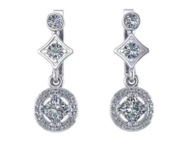 Diamond earrings with princess stone 3D print model