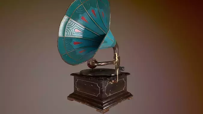 Gramophone LowPoly PBR GameReady Unity Unreal Low-poly 3D model