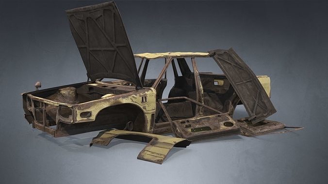 Abandoned Rusty Wrecked Sedan Low-poly 3D model
