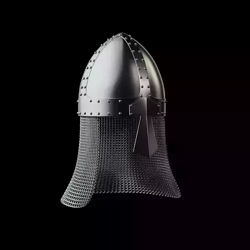 Medieval knight helmet with chain mail 3D model