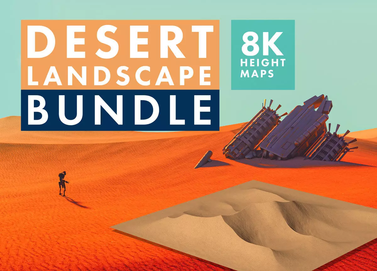 8K Desert Landscape Bundle - 6 Displacement - Height Maps 3D model_0
