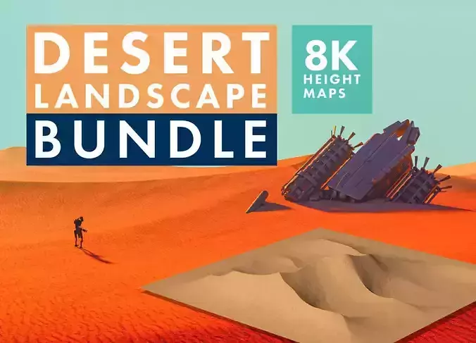 8K Desert Landscape Bundle - 6 Displacement - Height Maps