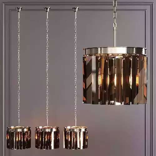 RH 1920S ODEON RHYS SMOKE GLASS PRISM ROUND CHANDELIER 12 Nickel