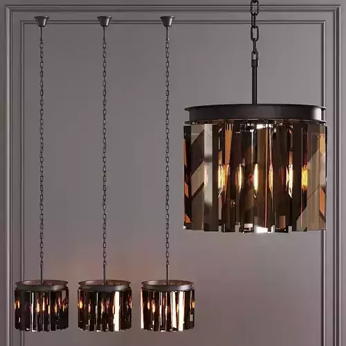 RH 1920S ODEON RHYS SMOKE GLASS PRISM ROUND CHANDELIER 12 Black