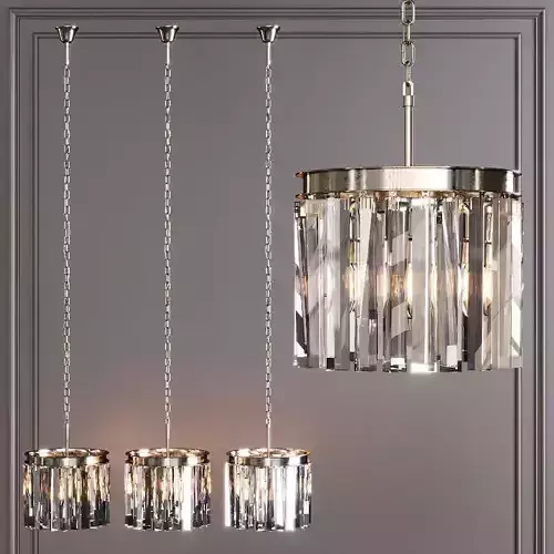 RH 1920S ODEON RHYS CLEAR GLASS PRISM ROUND CHANDELIER 12 Nickel