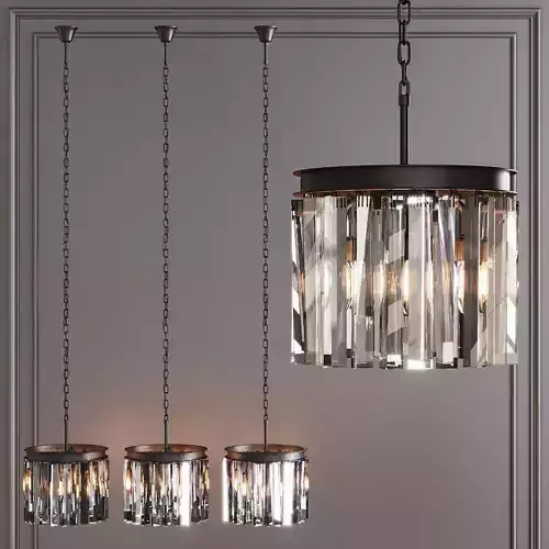 RH 1920S ODEON RHYS CLEAR GLASS PRISM ROUND CHANDELIER 12 Black