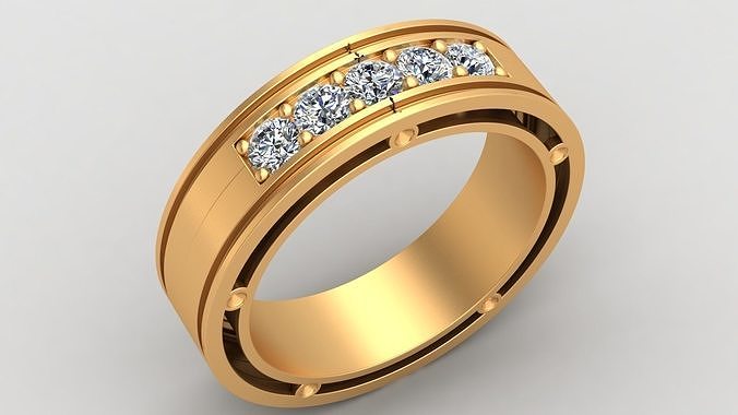5 Stone Wedding Diamond Gold Man Ring 3D print model