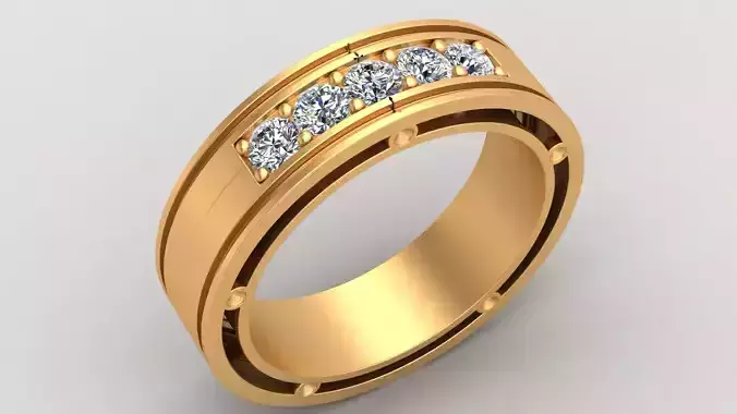 5 Stone Wedding Diamond Gold Man Ring 3D print model