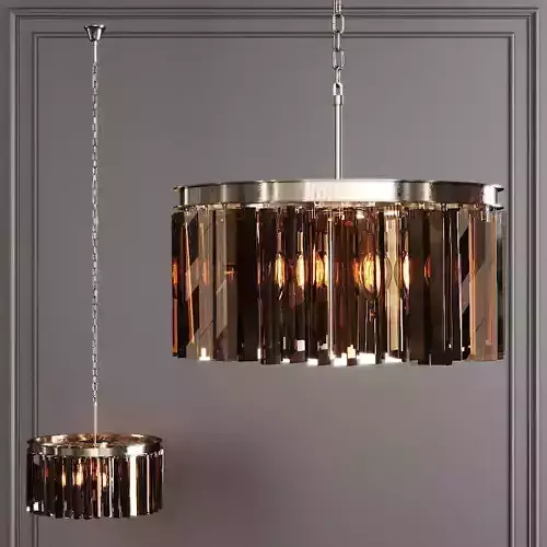 RH 1920S ODEON RHYS SMOKE GLASS PRISM ROUND CHANDELIER 20 Nickel