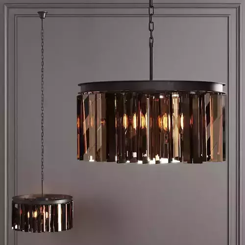 RH 1920S ODEON RHYS SMOKE GLASS PRISM ROUND CHANDELIER 20 Black