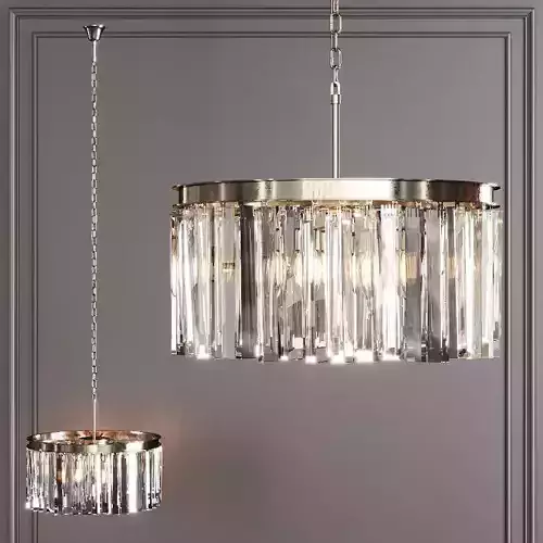 RH 1920S ODEON RHYS CLEAR GLASS PRISM ROUND CHANDELIER 20 Nickel