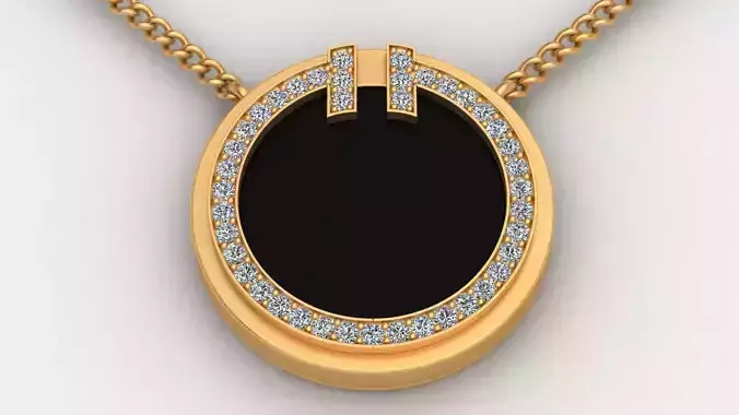 Tiffany T Black Onyx Gold Diamond Pendant  3D print model