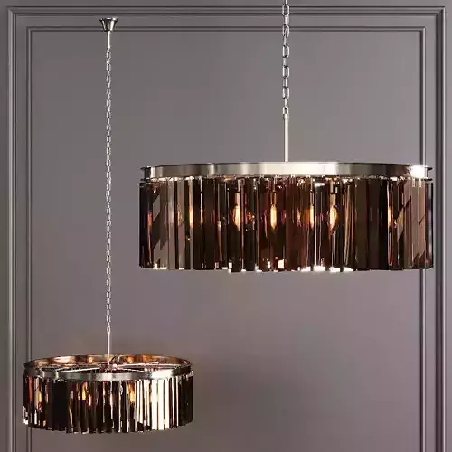 RH 1920S ODEON RHYS SMOKE GLASS PRISM ROUND CHANDELIER 32 Nickel