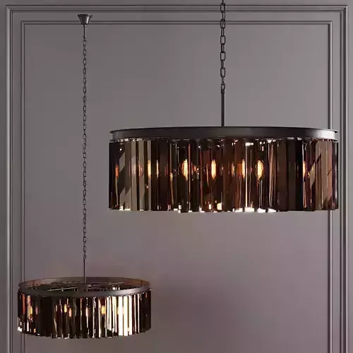 RH 1920S ODEON RHYS SMOKE GLASS PRISM ROUND CHANDELIER 32 Black