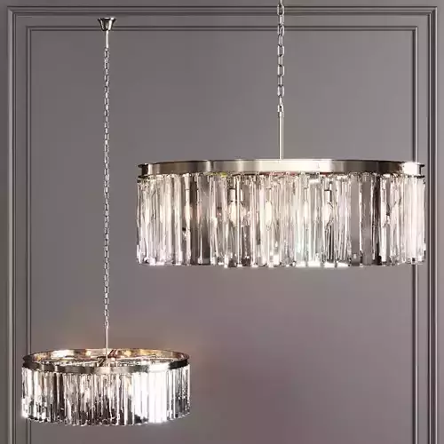 RH 1920S ODEON RHYS CLEAR GLASS PRISM ROUND CHANDELIER 32 Nickel