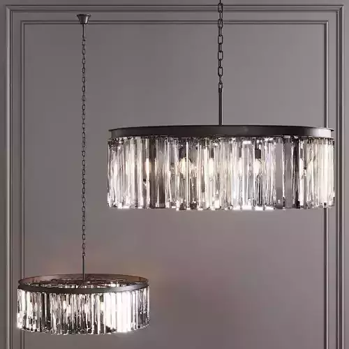 RH 1920S ODEON RHYS CLEAR GLASS PRISM ROUND CHANDELIER 32 Black