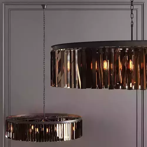 RH 1920S ODEON RHYS SMOKE GLASS PRISM ROUND CHANDELIER 43 Black