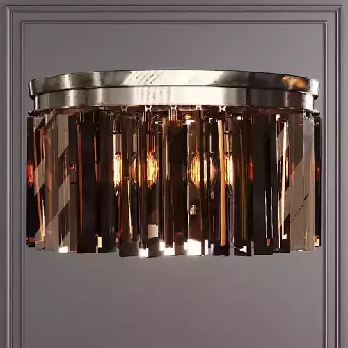 RH 1920S ODEON RHYS SMOKE GLASS PRISM ROUND FLUSHMOUNT 20 Nickel