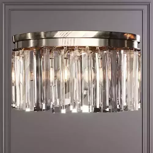 RH 1920S ODEON RHYS CLEAR GLASS PRISM ROUND FLUSHMOUNT 20 Nickel