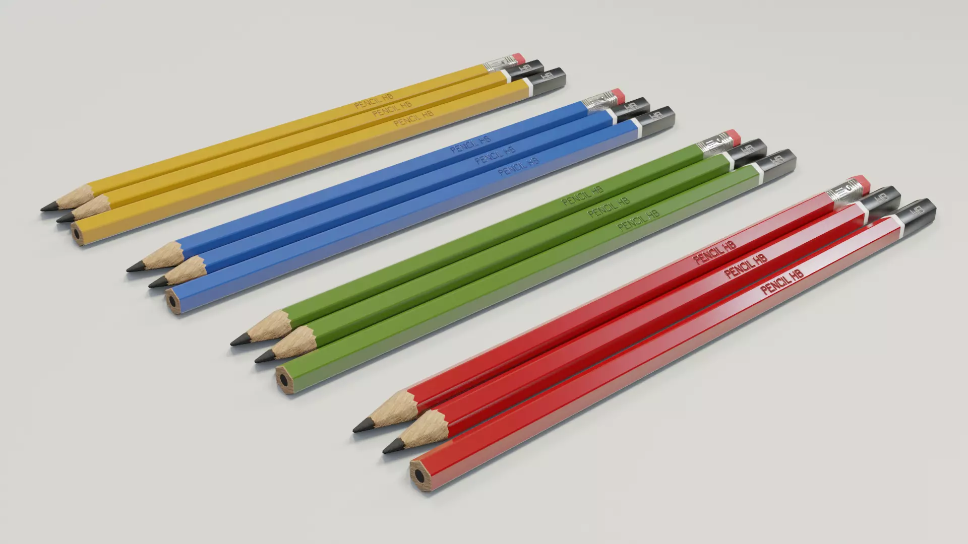 Graphite pencils pack Low-poly 3D model_0