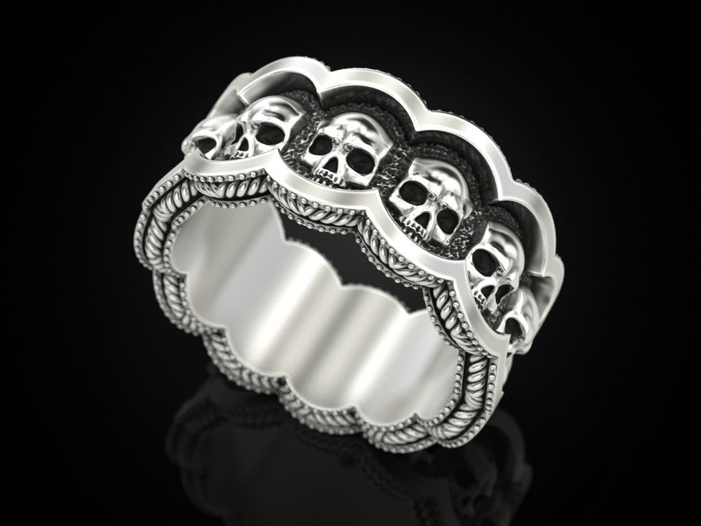Skulls Coin Ring 3D print model_4