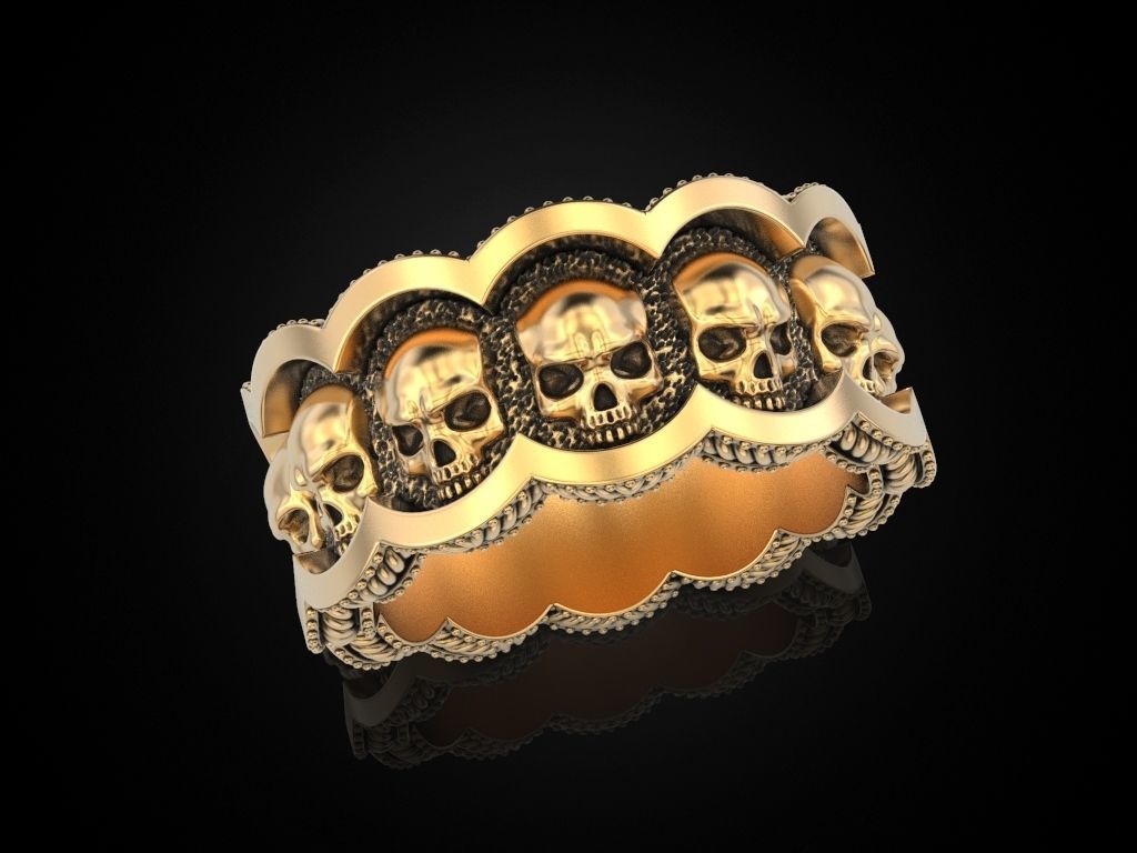 Skulls Coin Ring 3D print model_9