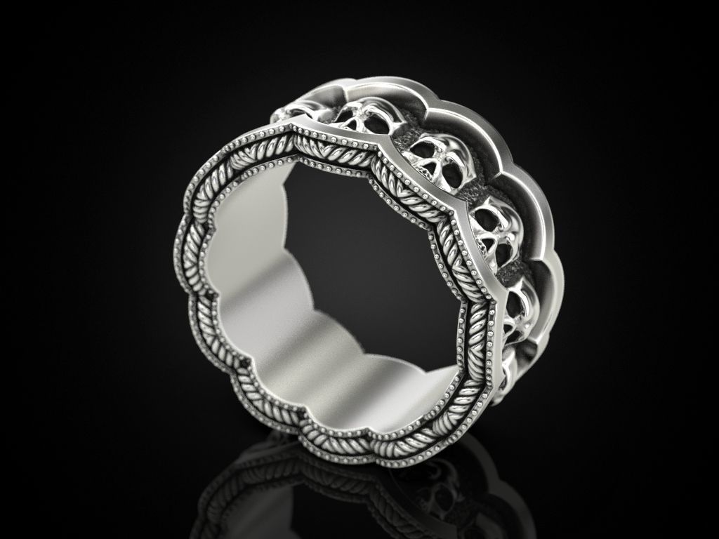 Skulls Coin Ring 3D print model_3