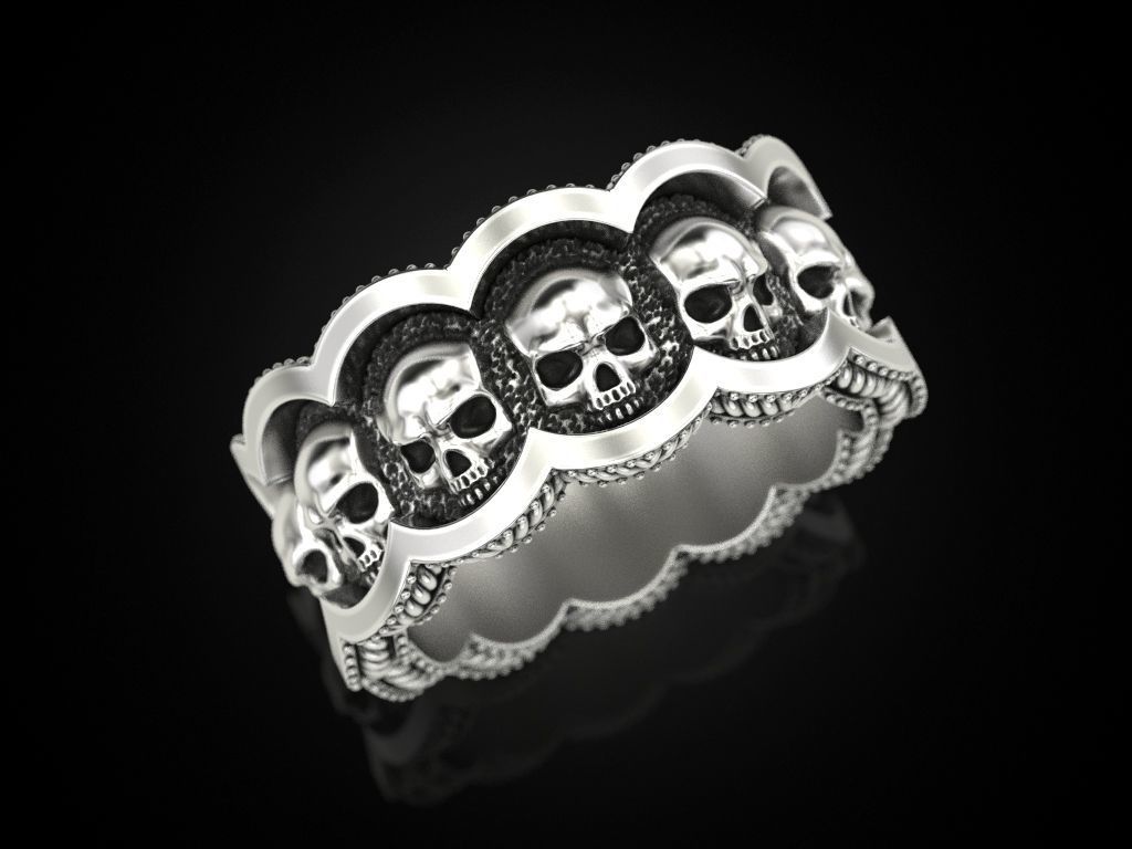 Skulls Coin Ring 3D print model_1