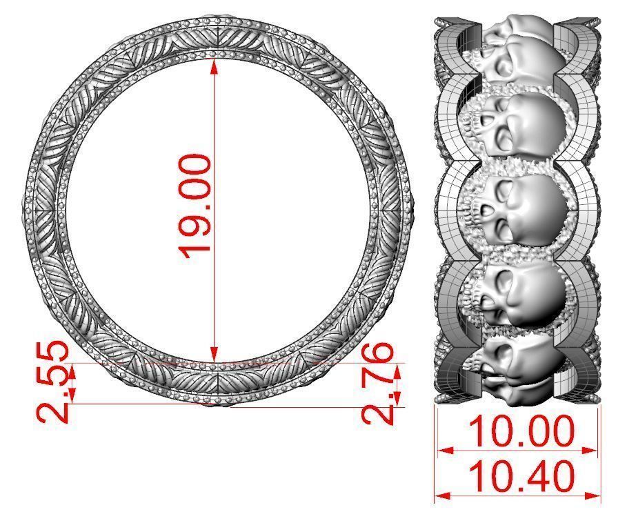 Skulls Coin Ring 3D print model_11