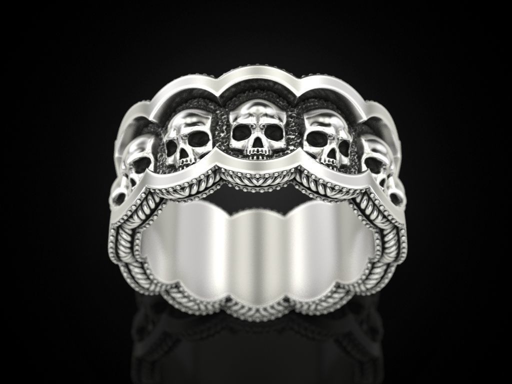 Skulls Coin Ring 3D print model_5