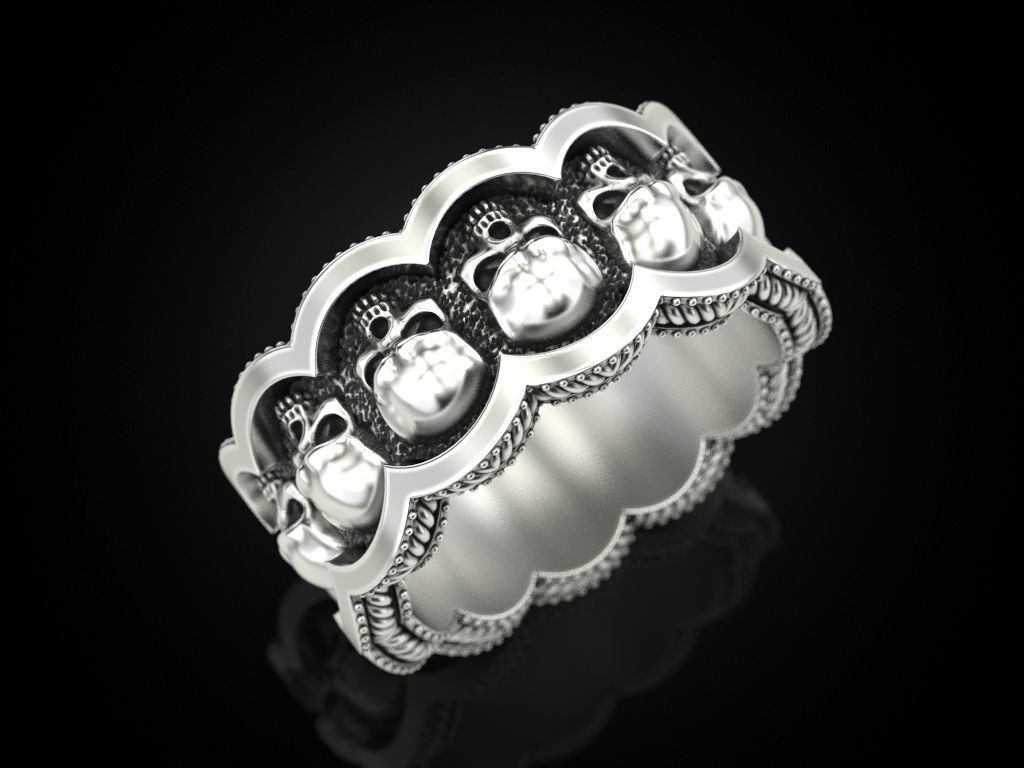 Skulls Coin Ring 3D print model_7