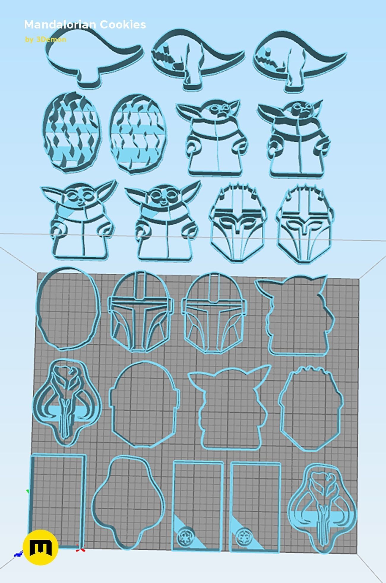 Mandalorian Cookie Cutters with Yoda 3D print model_1