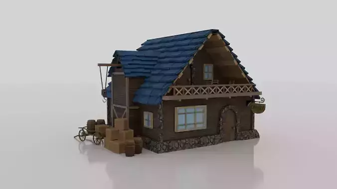 Tavern wooden house with roof