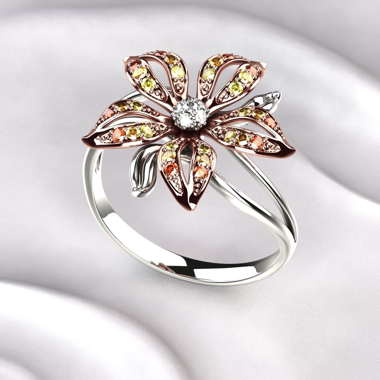 Flower Golden Ring 3D print model_3