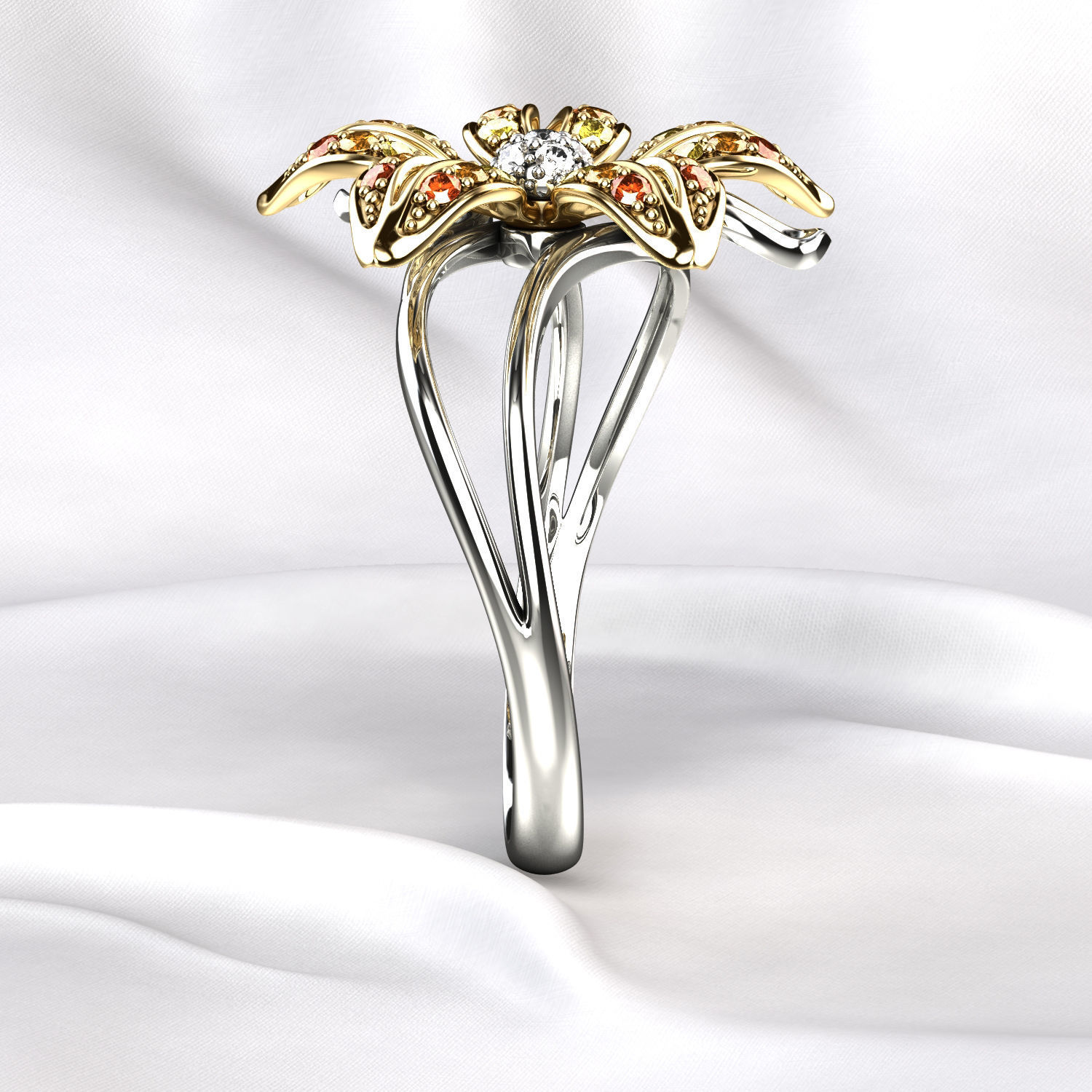 Flower Golden Ring 3D print model_12