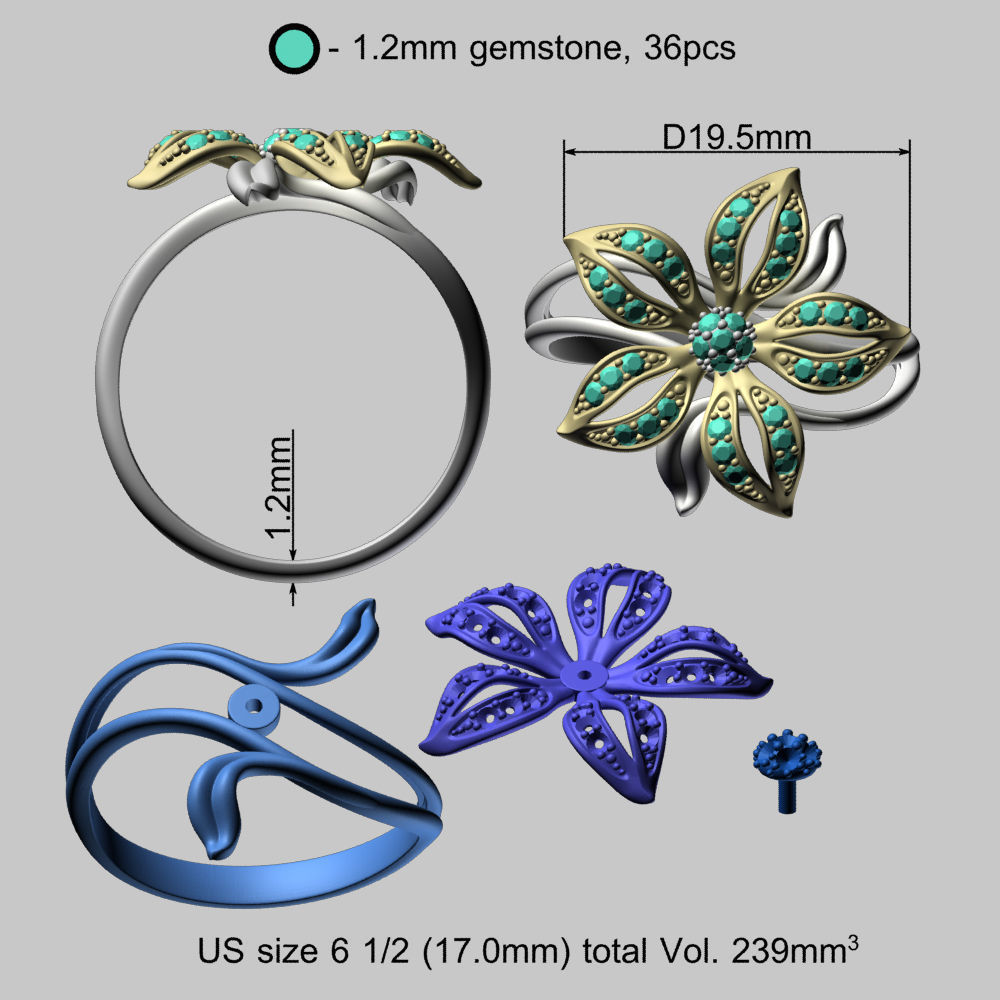 Flower Golden Ring 3D print model_13