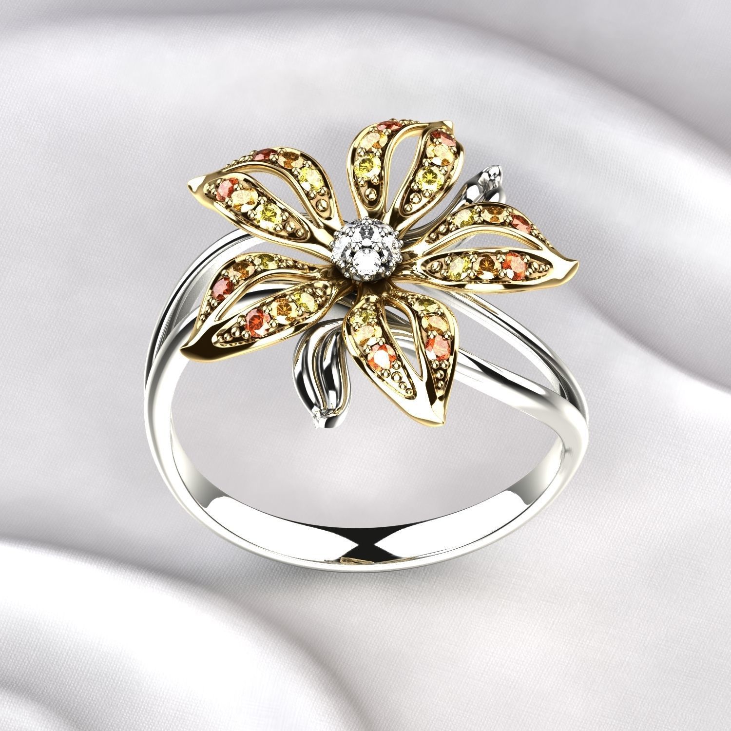 Flower Golden Ring 3D print model_9