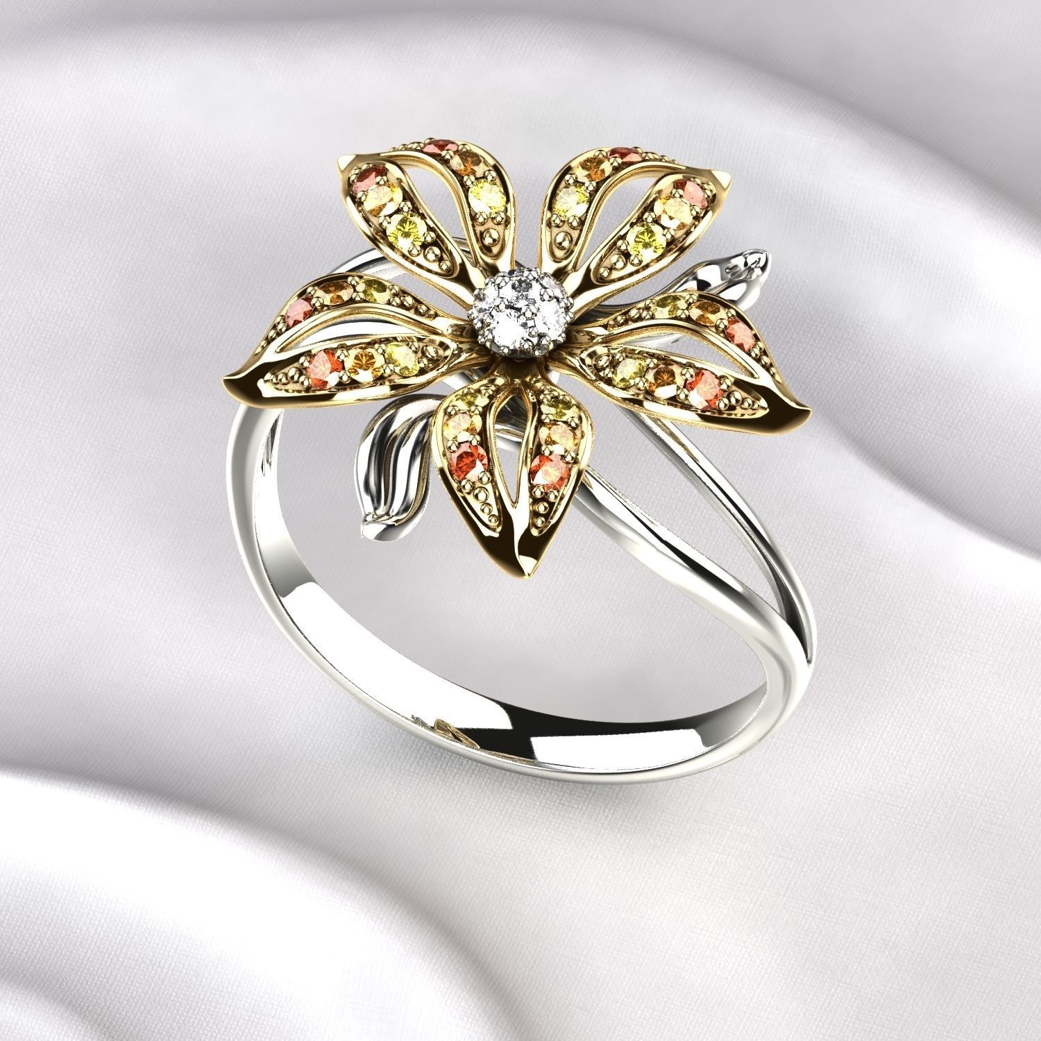 Flower Golden Ring 3D print model_1