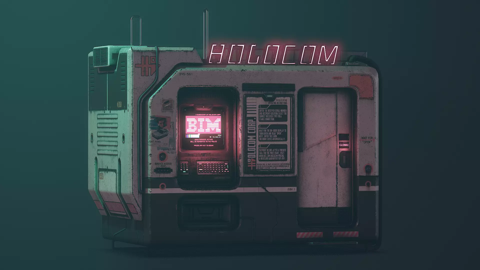 Cyberpunk Holocom Booth Low-poly 3D model_0