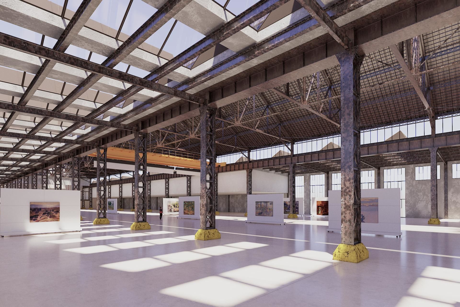 Art Gallery in Vintage Warehouse 3D model_2