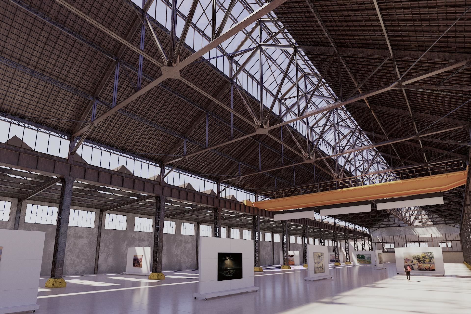 Art Gallery in Vintage Warehouse 3D model_1
