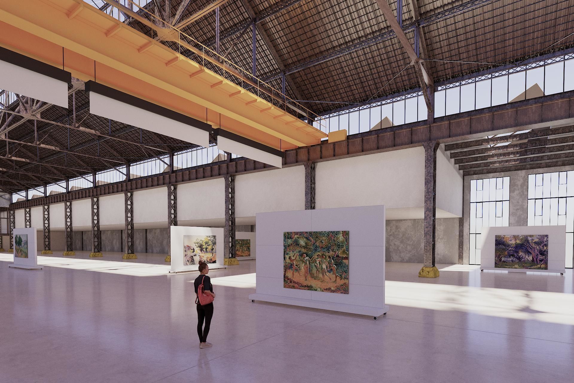 Art Gallery in Vintage Warehouse 3D model_3