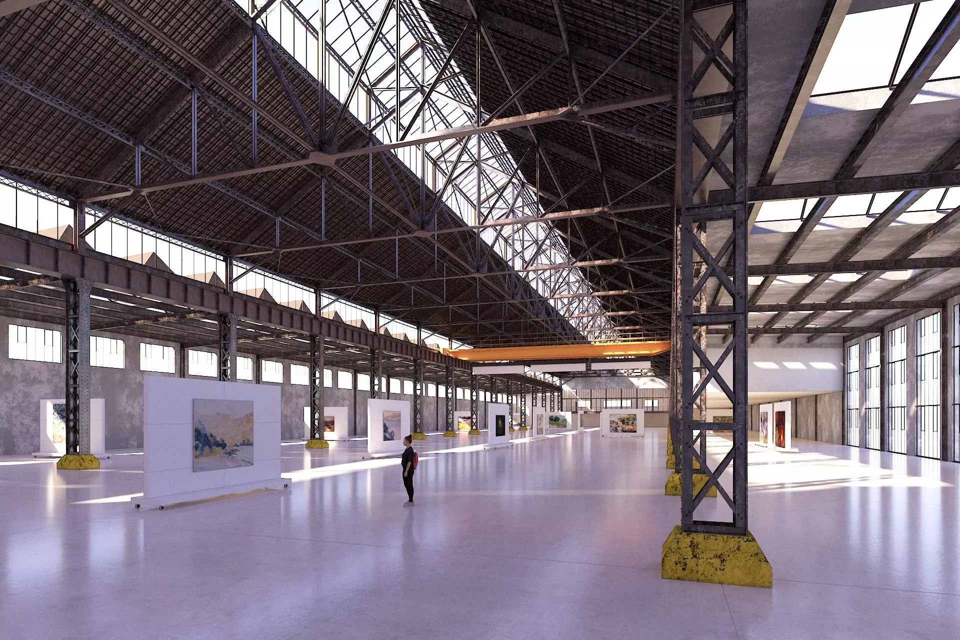 Art Gallery in Vintage Warehouse 3D model_0