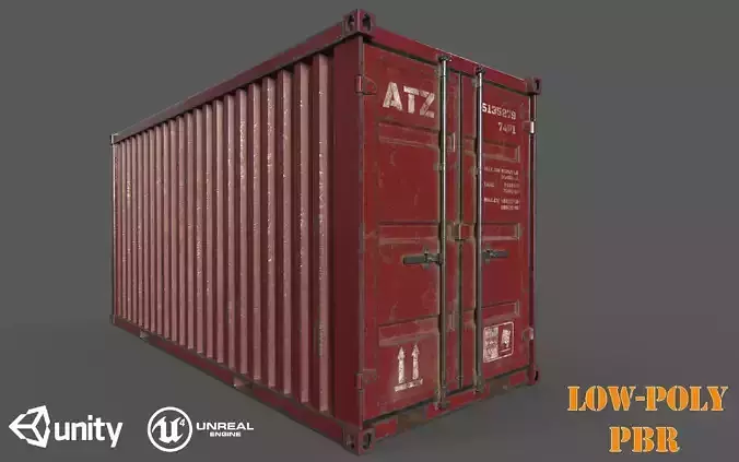Claret Shipping Container PBR Low-Poly 3D Game Ready Model