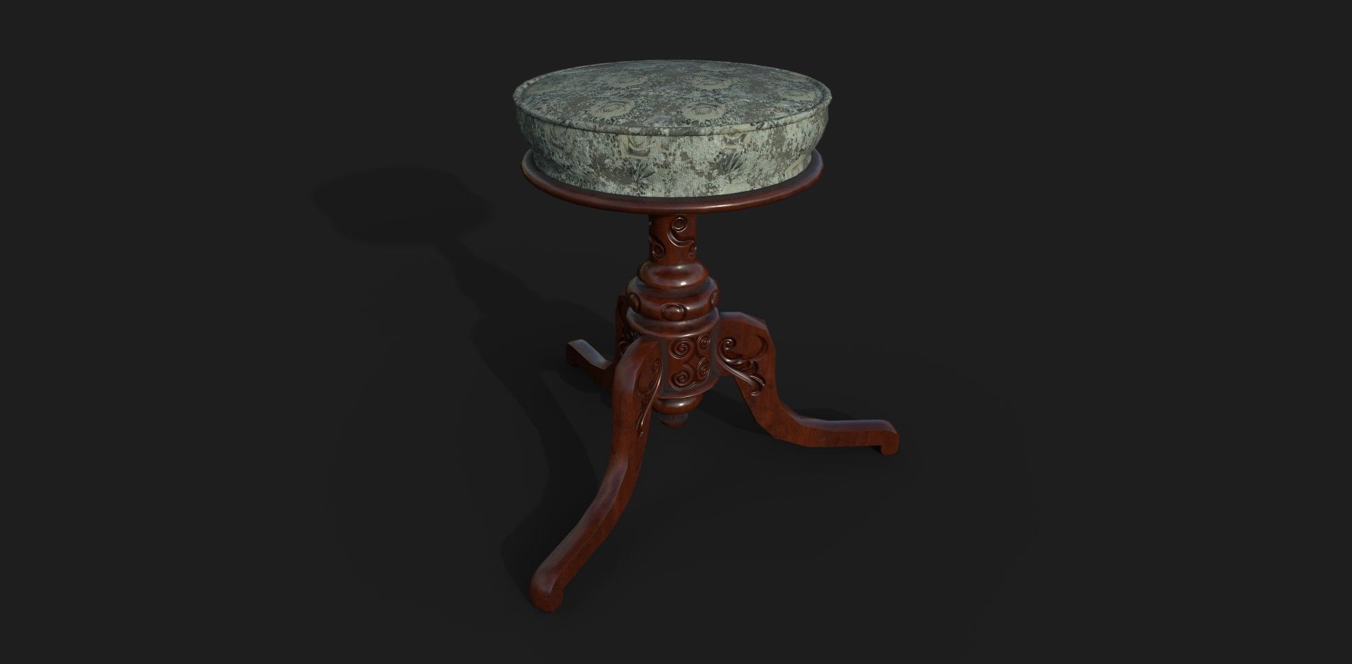 Victorian Piano Stool Low-poly 3D model_2