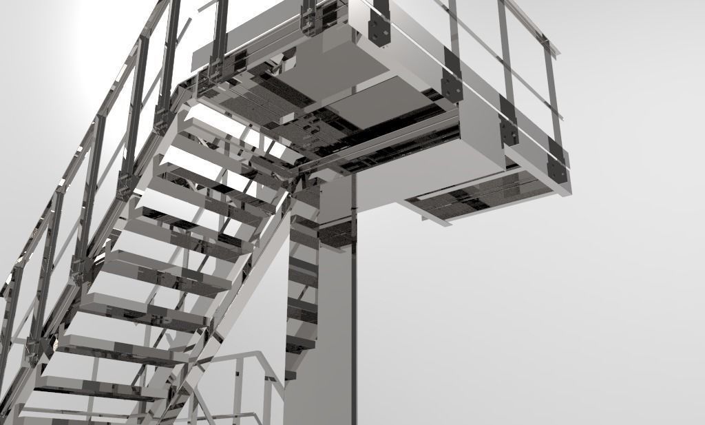 Three-level staircase Low-poly 3D model_0