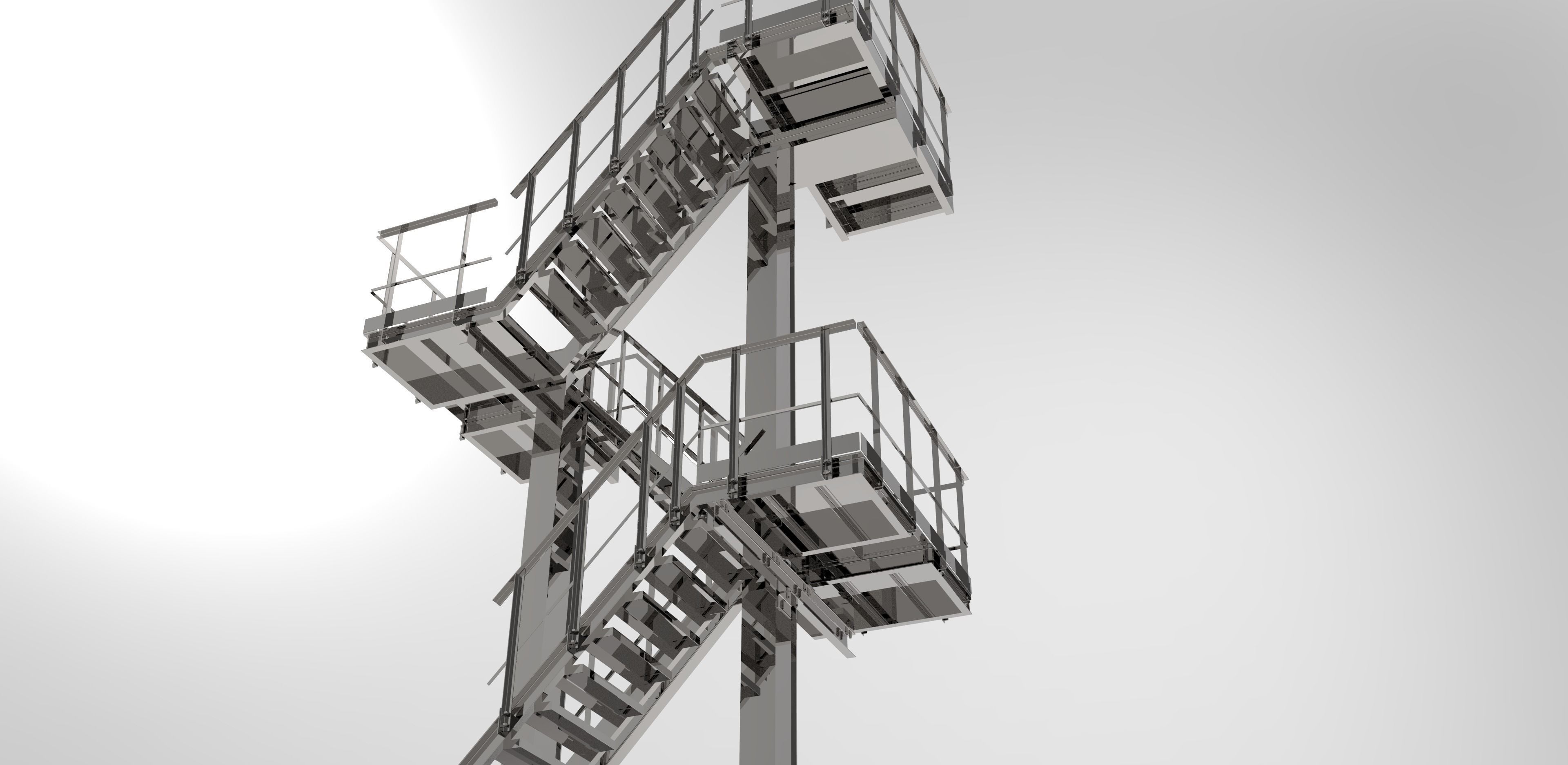 Three-level staircase Low-poly 3D model_7