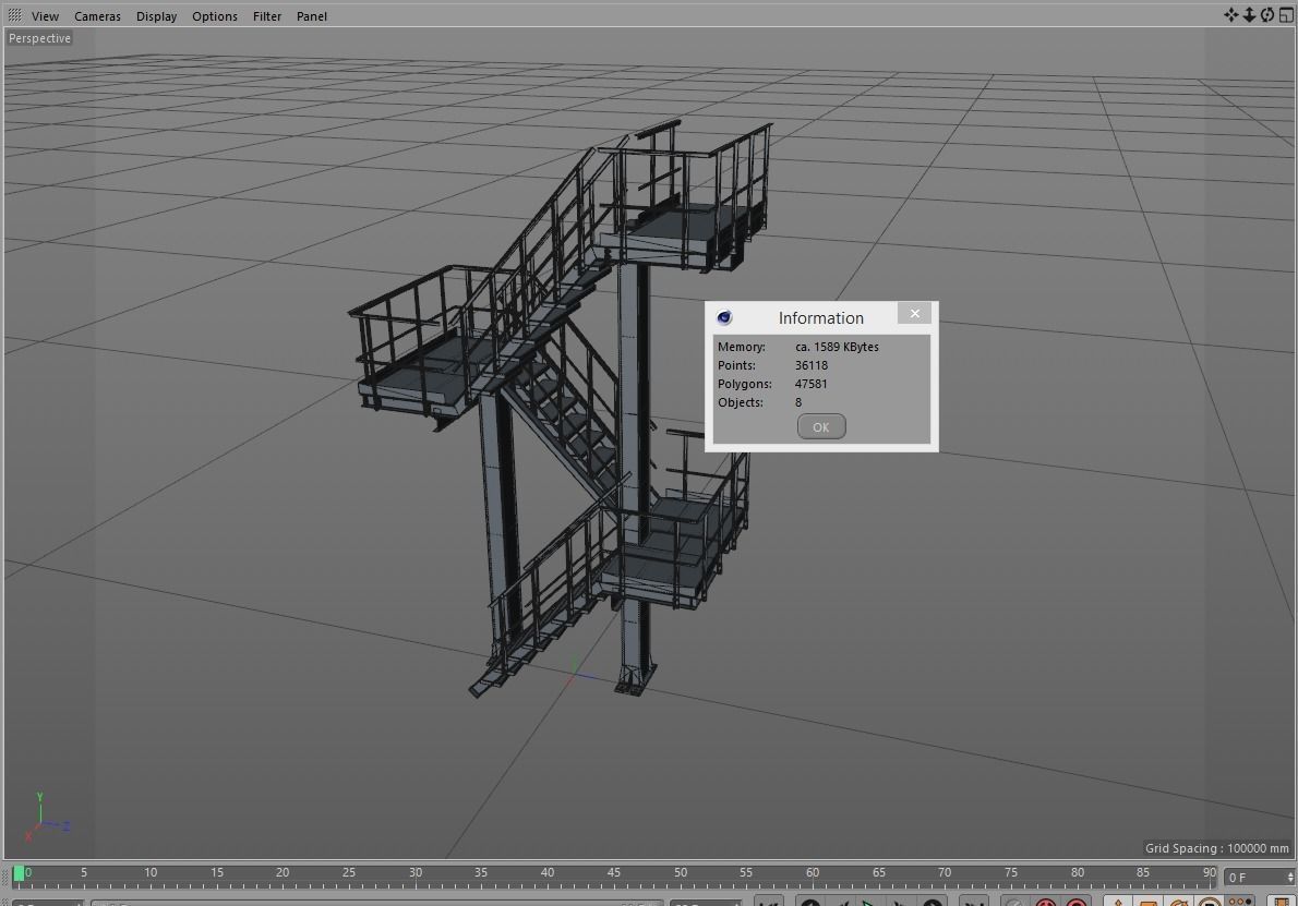 Three-level staircase Low-poly 3D model_3