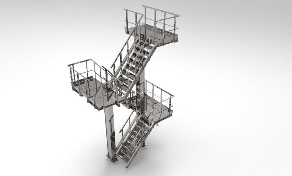Three-level staircase Low-poly 3D model_2